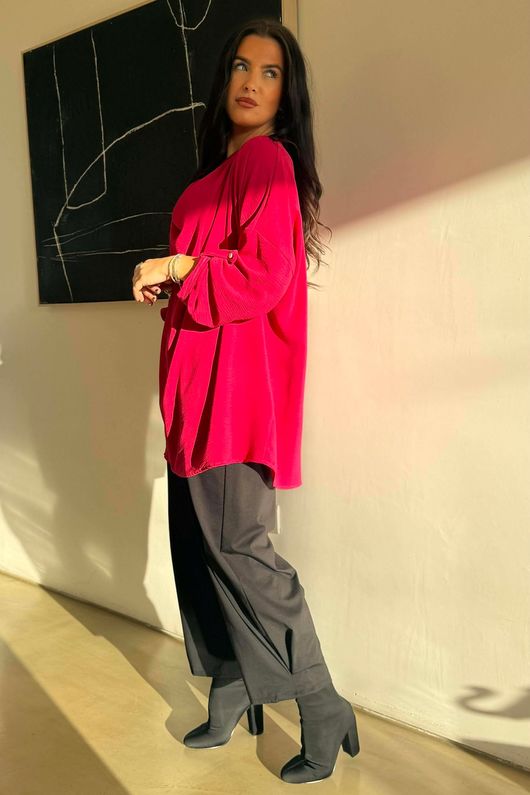 Suki Drape Cowl Blouse Hot Pink /11=